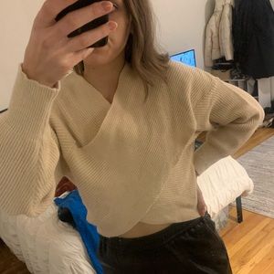 Cream cotton rib knit sweater